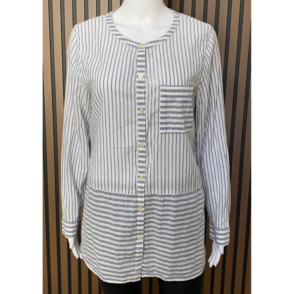 J. Jill Women's Blue White Striped 100%Cotton Button Tunic Top Size M Long Slv